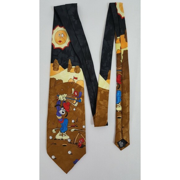 Mens Designer Necktie Goofy Golfing Disney Mickey Unlimited Work Office Party - Picture 4 of 13